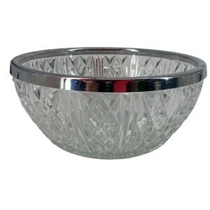 Vintage Raimond Clear Cut Glass Bowl w/ Silver Plated Rim Made in England 8"
